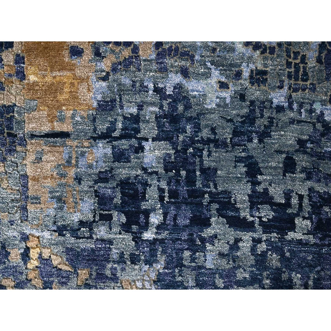 10'0" x 13'10" New Hand Knotted Blue Wool & Silk Rectangle Oriental Rug - MOA10210293