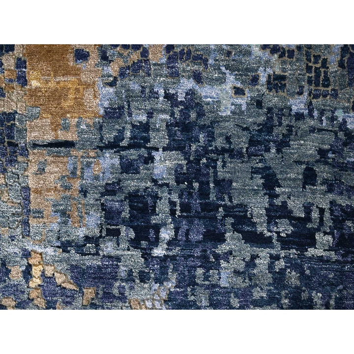 10'0" x 13'10" New Hand Knotted Blue Wool & Silk Rectangle Oriental Rug - MOA10210293