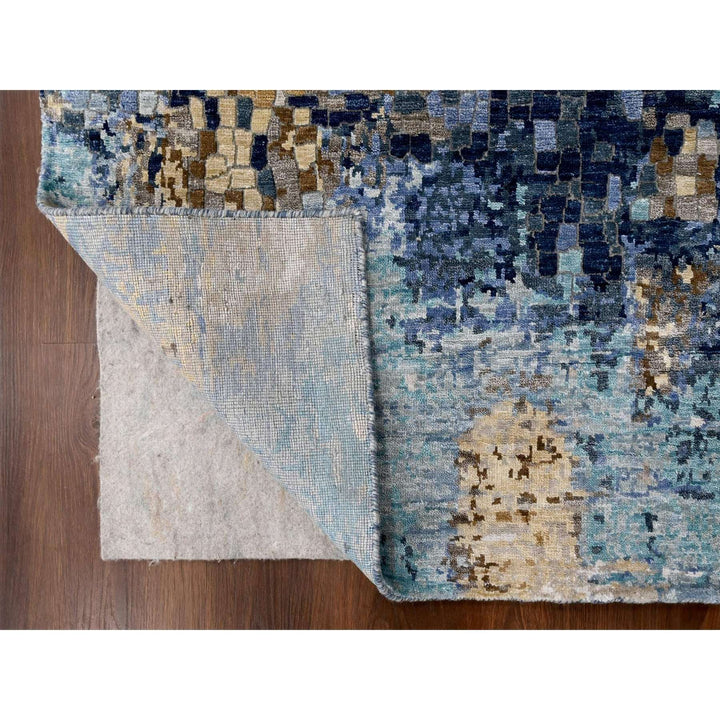 4'10" x 6'10" New Hand Knotted Blue Wool & Silk Rectangle Oriental Rug - MOA10210294