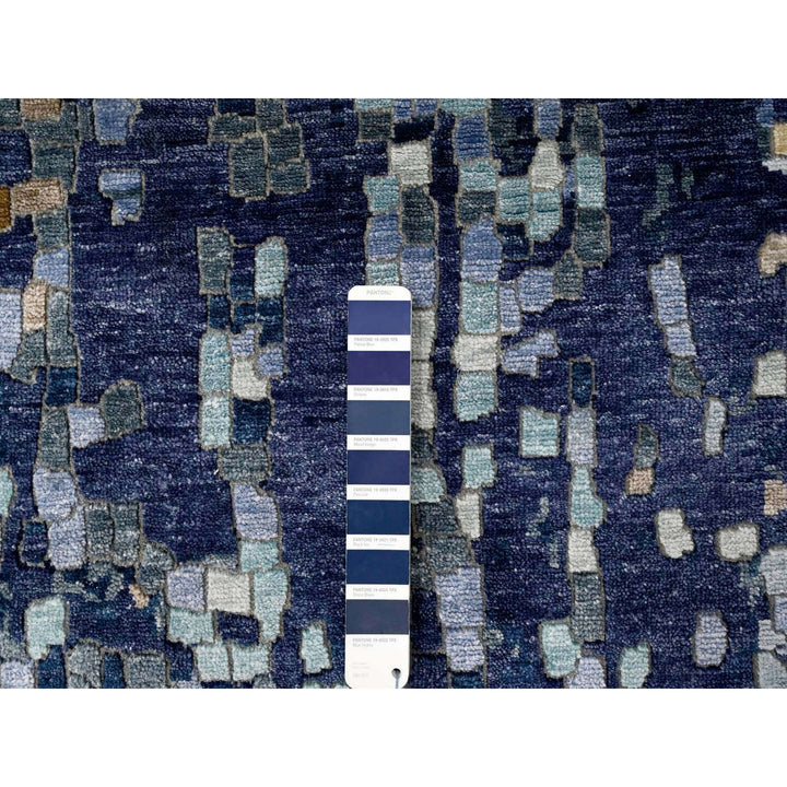 4'10" x 6'10" New Hand Knotted Blue Wool & Silk Rectangle Oriental Rug - MOA10210294