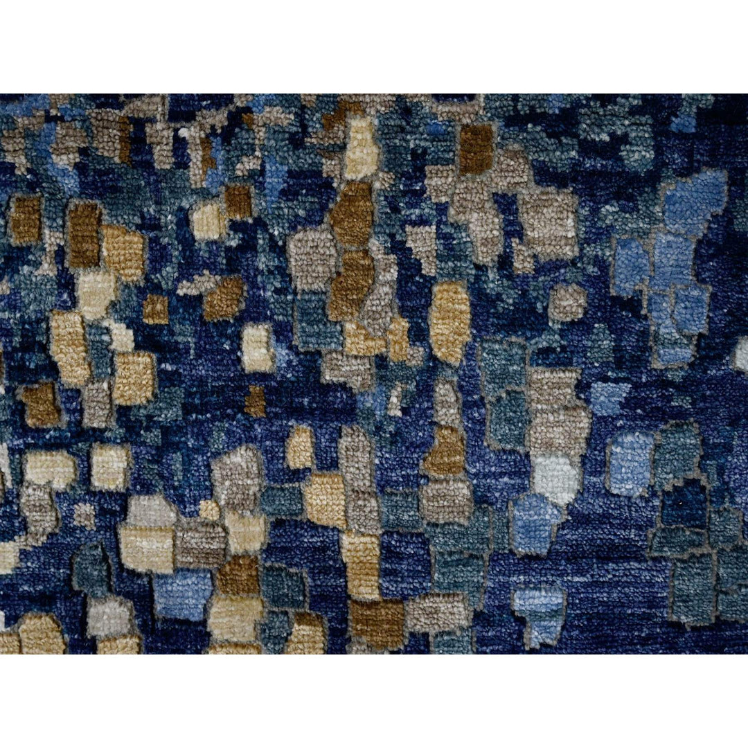 4'10" x 6'10" New Hand Knotted Blue Wool & Silk Rectangle Oriental Rug - MOA10210294