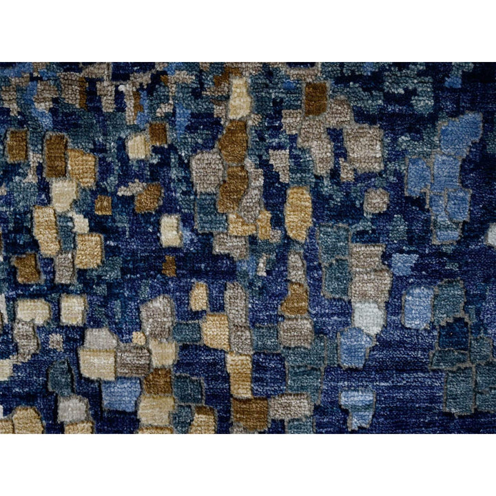 4'10" x 6'10" New Hand Knotted Blue Wool & Silk Rectangle Oriental Rug - MOA10210294
