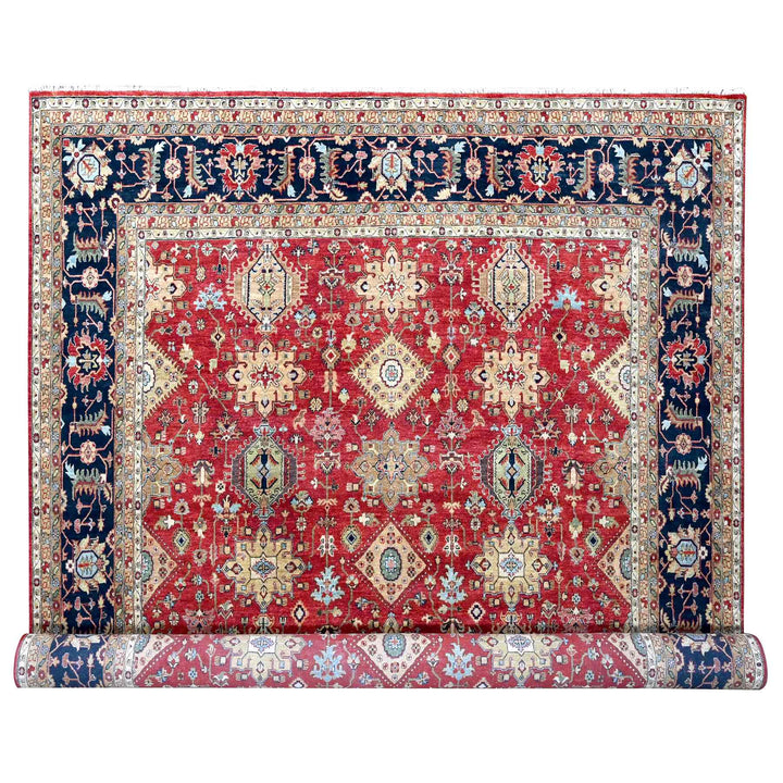 12'0" x 14'11" New Hand Knotted Red Wool Rectangle Oriental Rug - MOA10210299