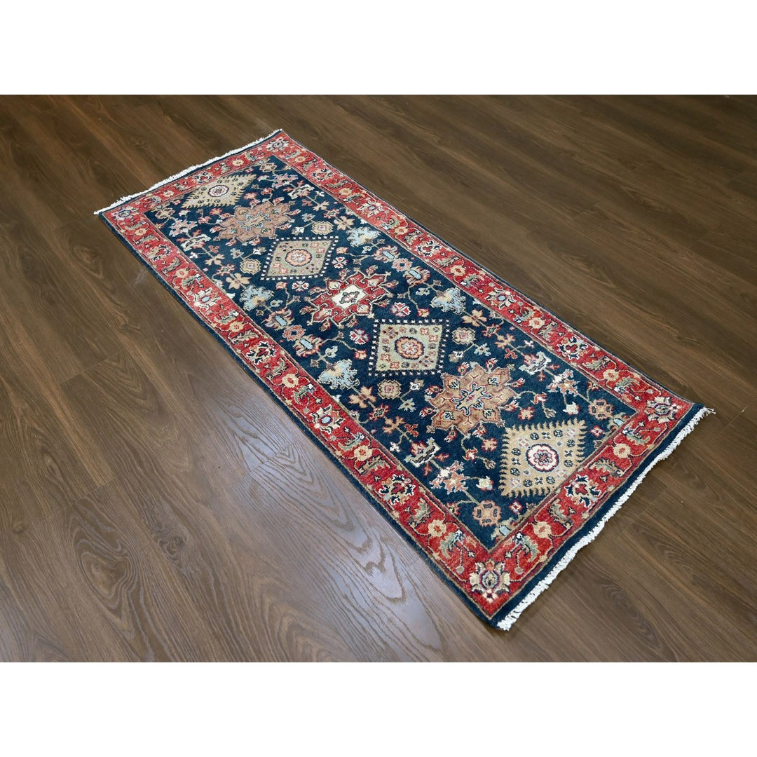 2'7" x 5'11" New Hand Knotted Blue Wool Runner Oriental Rug - MOA10210301