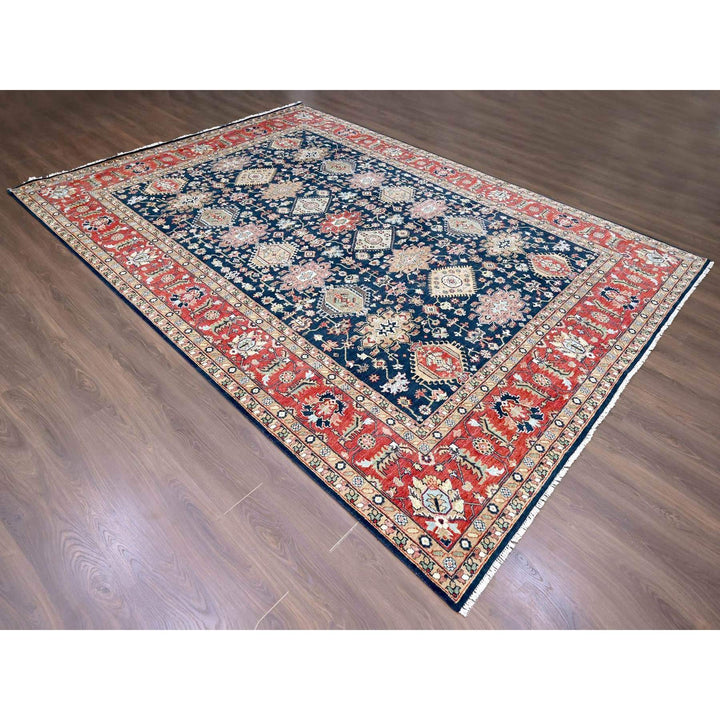 10'1" x 13'10" New Hand Knotted Blue Wool Rectangle Oriental Rug - MOA10210303