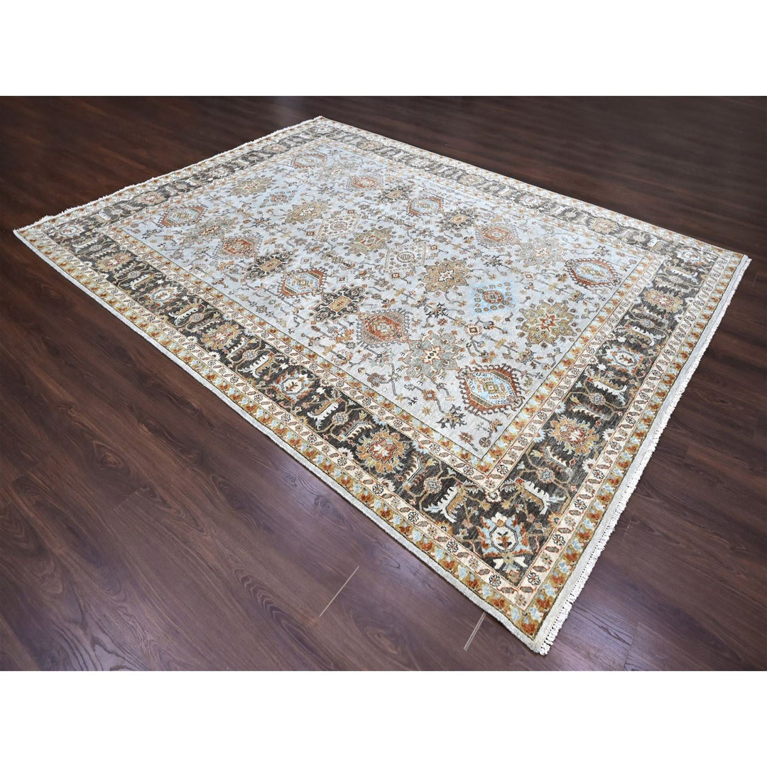 9'0" x 11'10" New Hand Knotted Grey Wool Rectangle Oriental Rug - MOA10210304