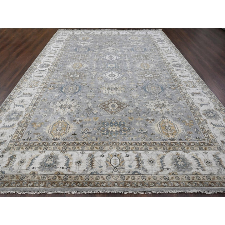 10'1" x 14'2" New Hand Knotted Grey Wool Rectangle Oriental Rug - MOA10210305