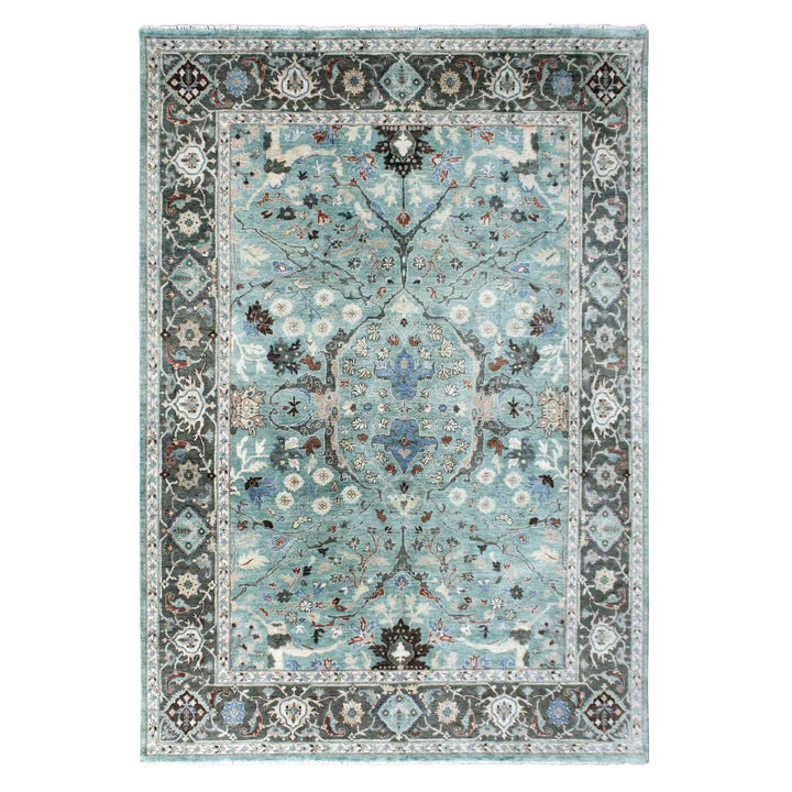 8'11" x 11'9" New Hand Knotted Teal Wool Rectangle Oriental Rug - MOA10210309