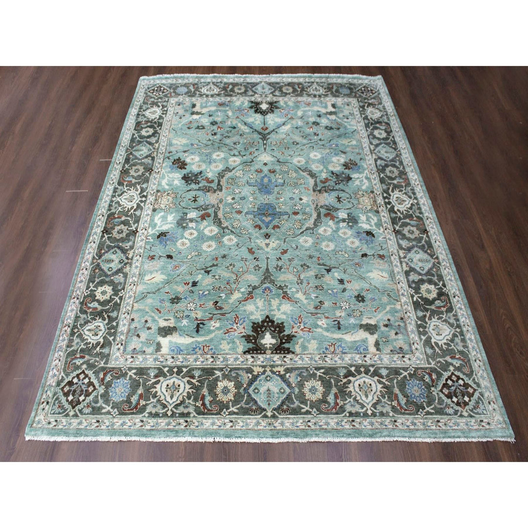 8'11" x 11'9" New Hand Knotted Teal Wool Rectangle Oriental Rug - MOA10210309