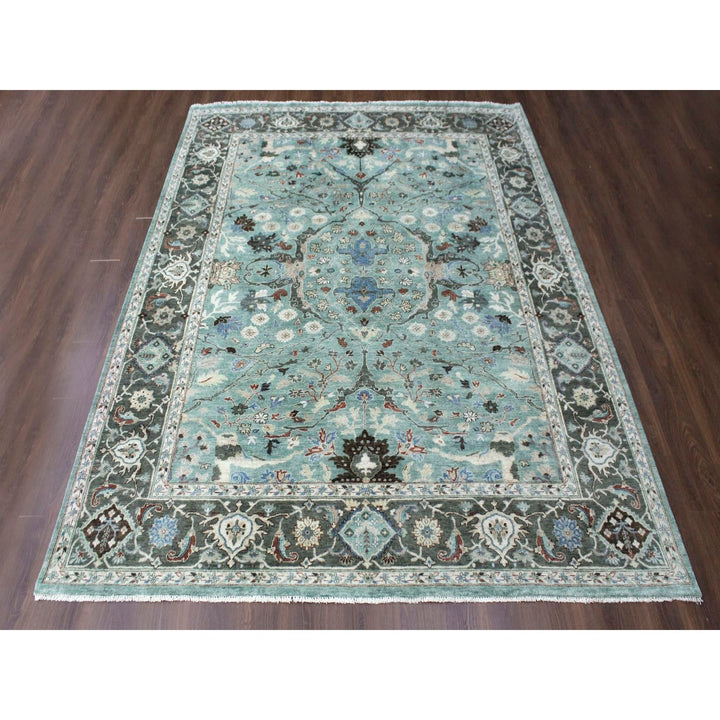8'11" x 11'9" New Hand Knotted Teal Wool Rectangle Oriental Rug - MOA10210309