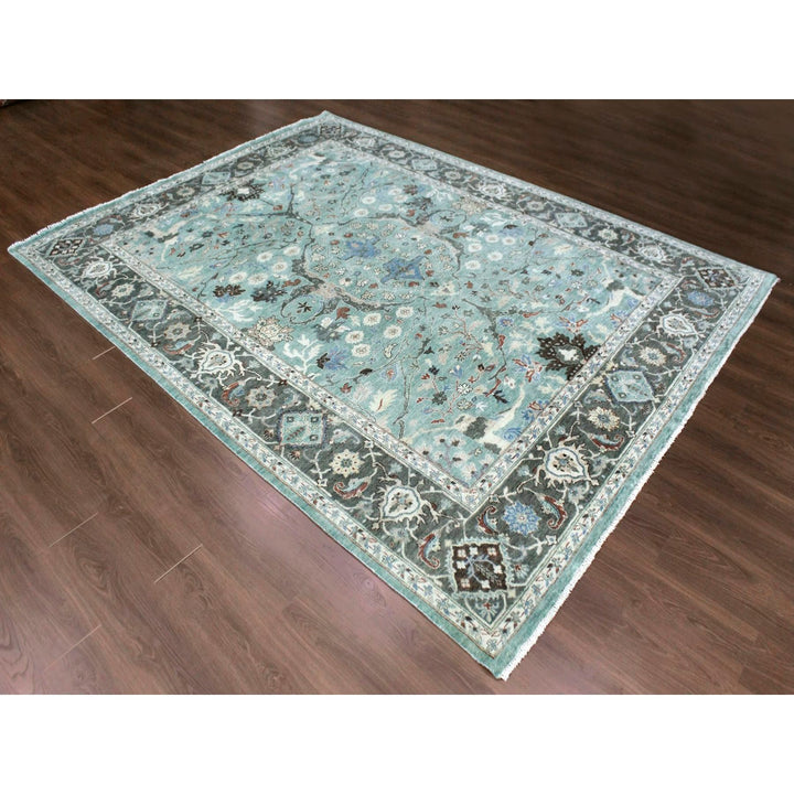 8'11" x 11'9" New Hand Knotted Teal Wool Rectangle Oriental Rug - MOA10210309