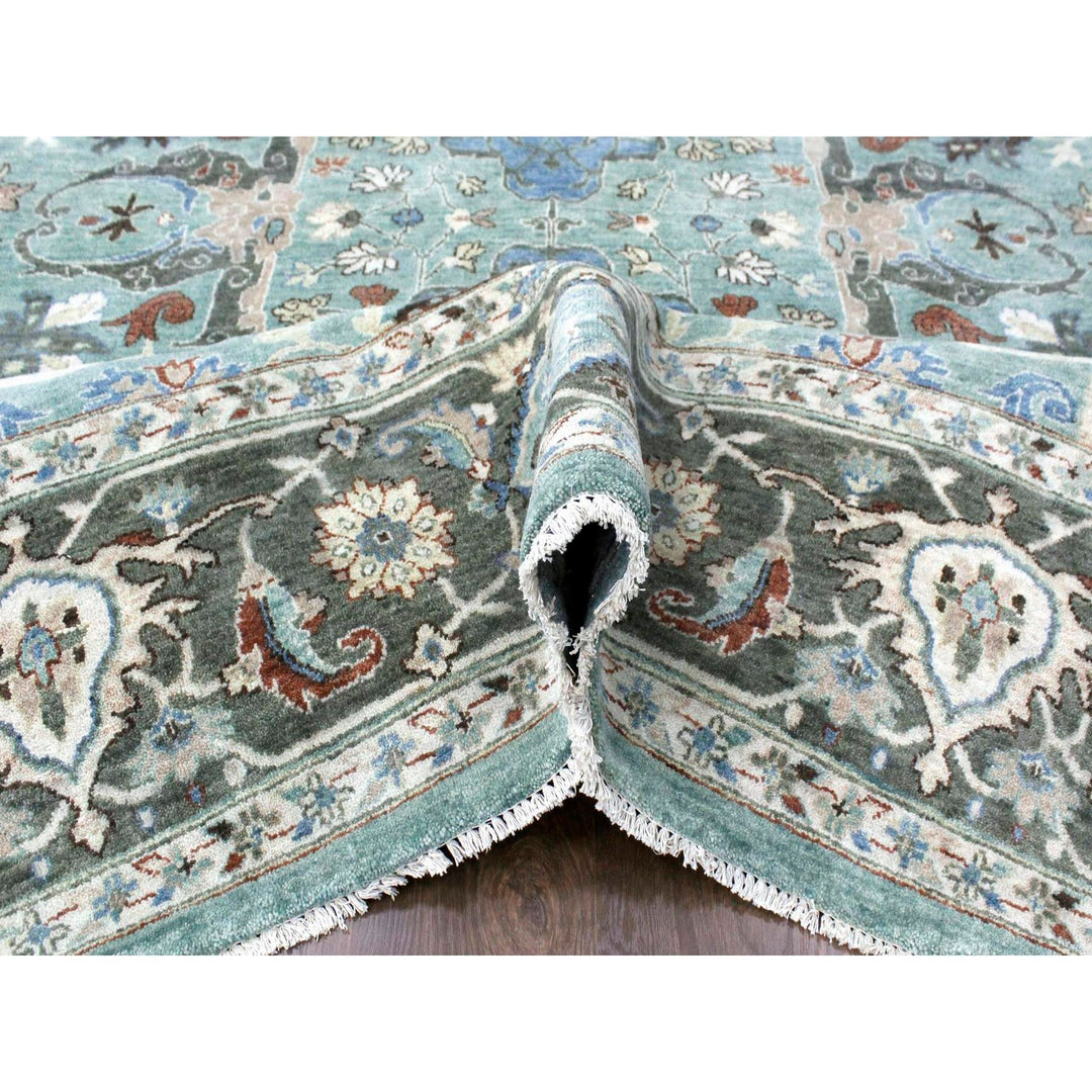 8'11" x 11'9" New Hand Knotted Teal Wool Rectangle Oriental Rug - MOA10210309