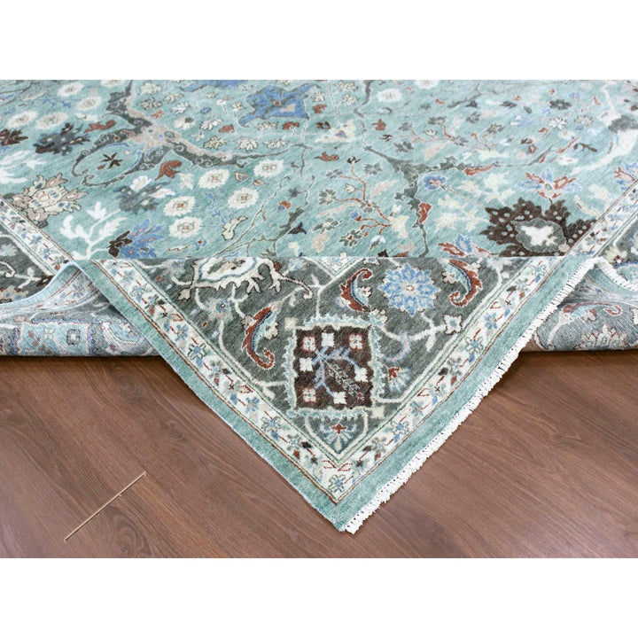 8'11" x 11'9" New Hand Knotted Teal Wool Rectangle Oriental Rug - MOA10210309