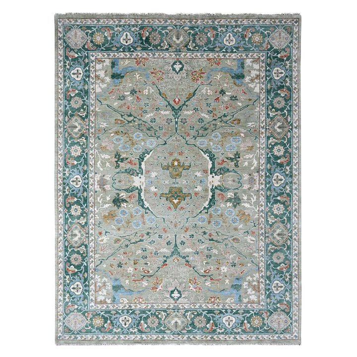 9'0" x 11'10" New Hand Knotted Green Wool Rectangle Oriental Rug - MOA10210310