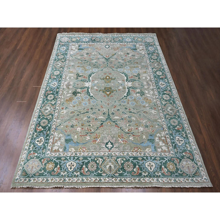 9'0" x 11'10" New Hand Knotted Green Wool Rectangle Oriental Rug - MOA10210310