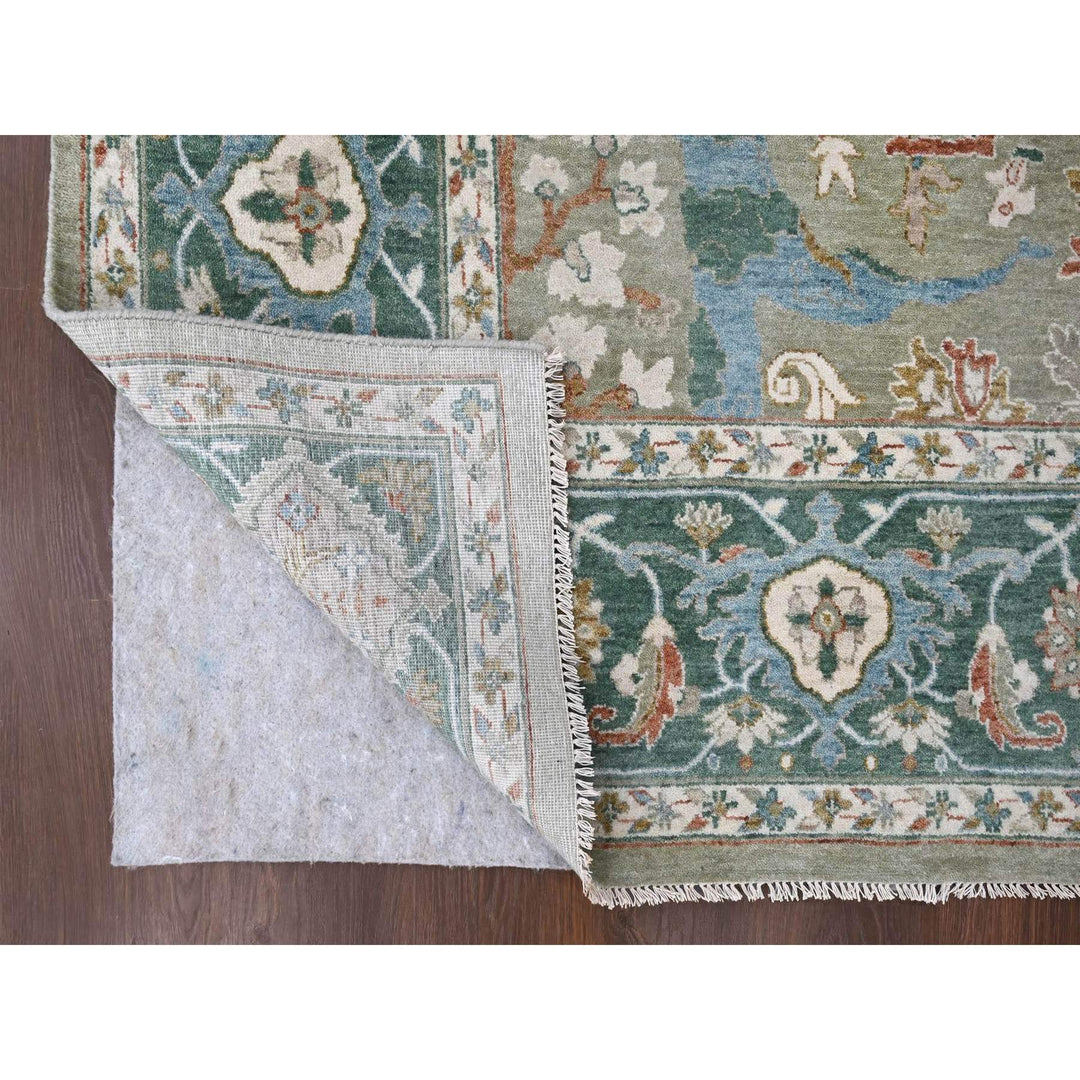 9'0" x 11'10" New Hand Knotted Green Wool Rectangle Oriental Rug - MOA10210310