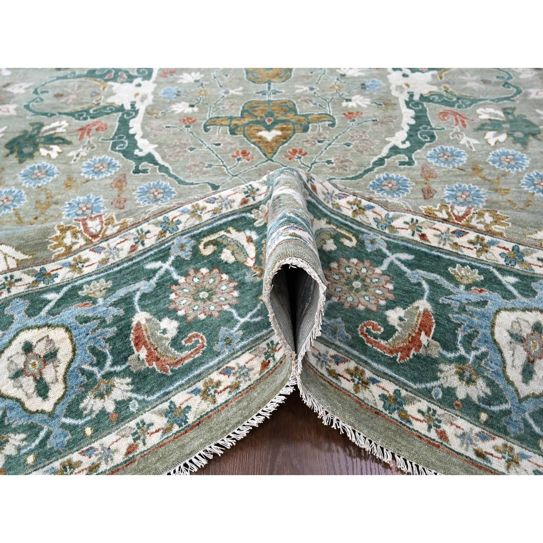 9'0" x 11'10" New Hand Knotted Green Wool Rectangle Oriental Rug - MOA10210310
