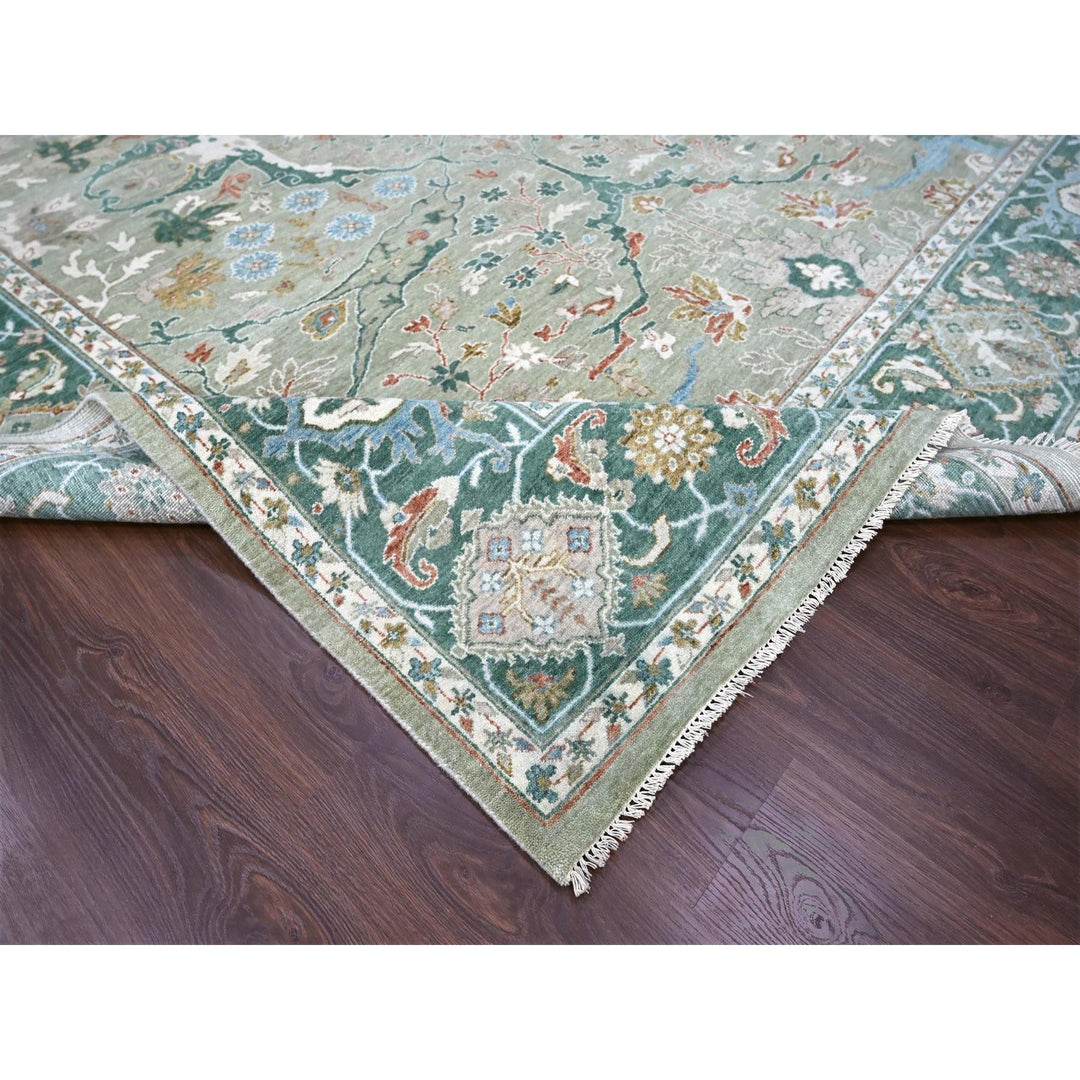 9'0" x 11'10" New Hand Knotted Green Wool Rectangle Oriental Rug - MOA10210310