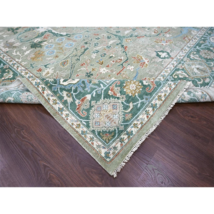 9'0" x 11'10" New Hand Knotted Green Wool Rectangle Oriental Rug - MOA10210310
