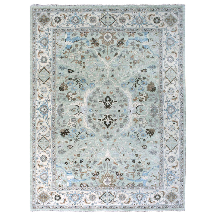 8'10" x 11'9" New Hand Knotted Blue Wool Rectangle Oriental Rug - MOA10210311