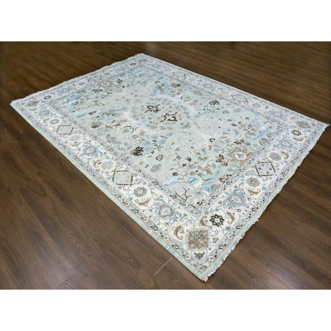 8'10" x 11'9" New Hand Knotted Blue Wool Rectangle Oriental Rug - MOA10210311