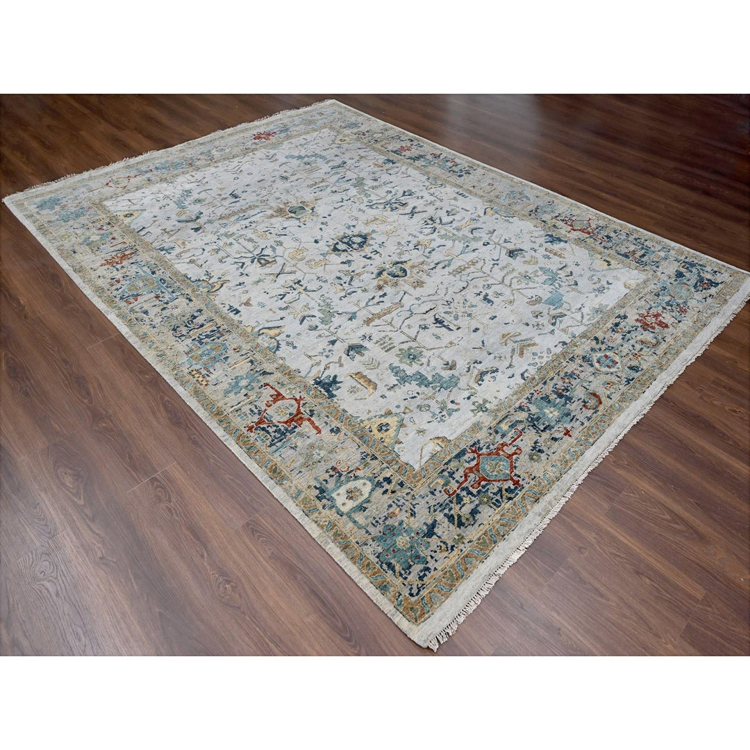 8'10" x 11'10" New Hand Knotted Grey Wool Rectangle Oriental Rug - MOA10210312
