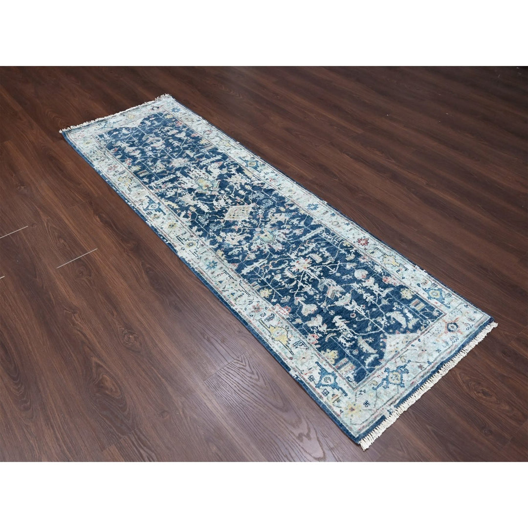 2'7" x 7'11" New Hand Knotted Blue Wool Runner Oriental Rug - MOA10210313
