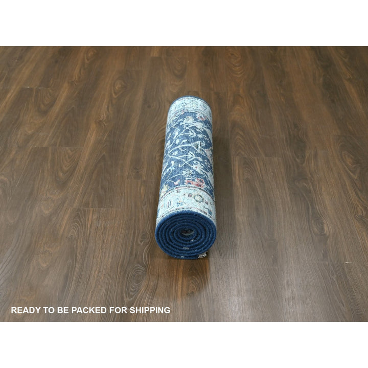 2'7" x 7'11" New Hand Knotted Blue Wool Runner Oriental Rug - MOA10210313
