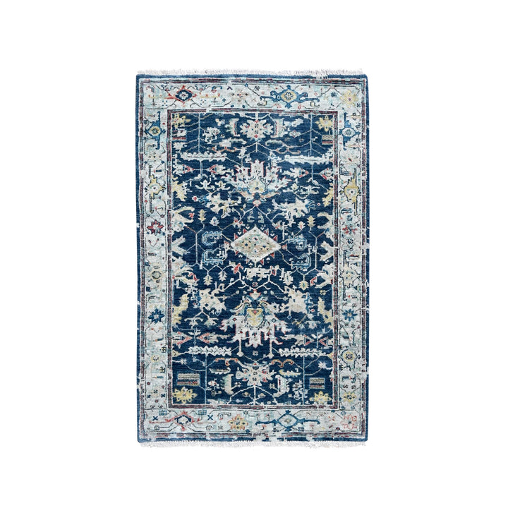 3'2" x 4'10" New Hand Knotted Blue Wool Rectangle Oriental Rug - MOA10210315