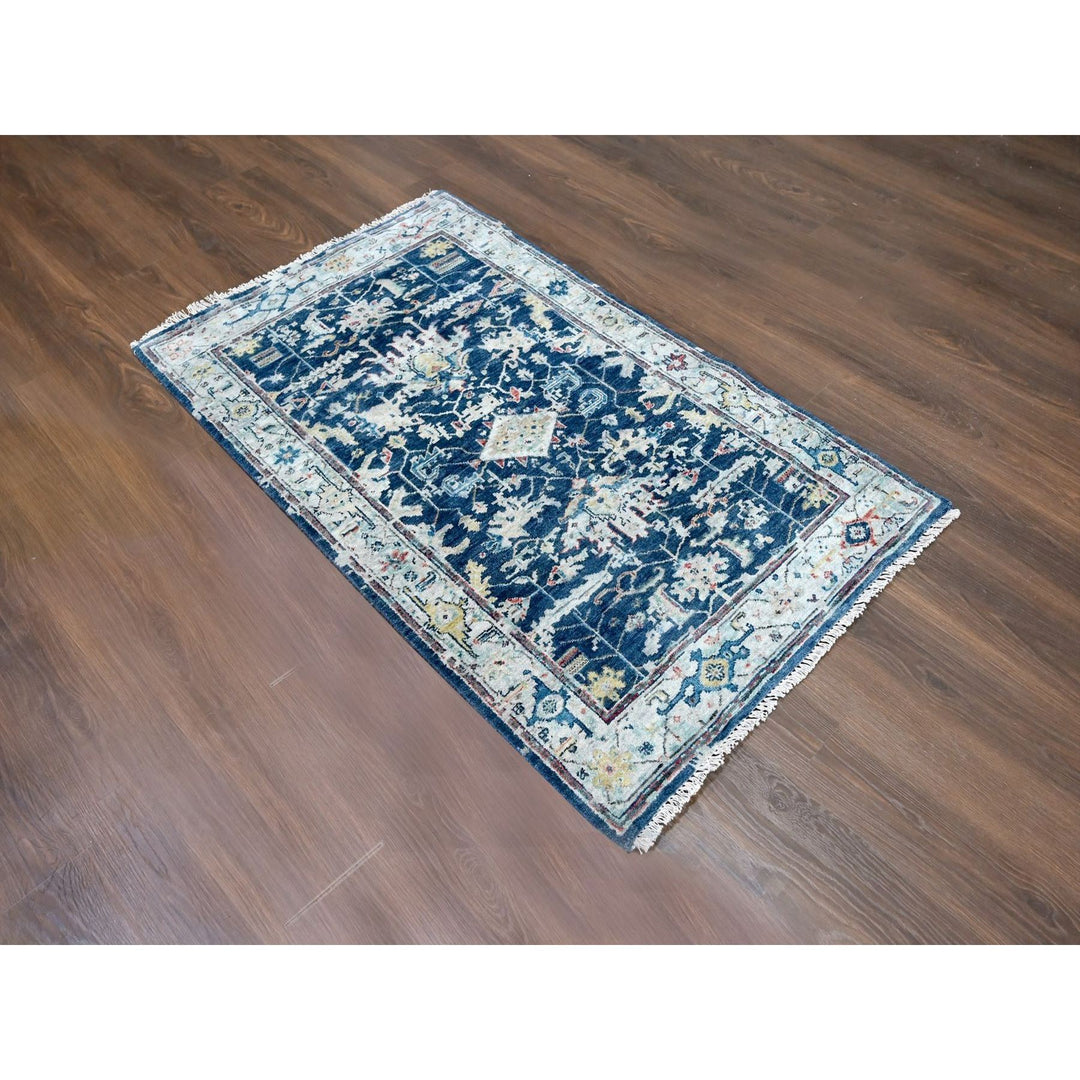 3'2" x 4'10" New Hand Knotted Blue Wool Rectangle Oriental Rug - MOA10210315
