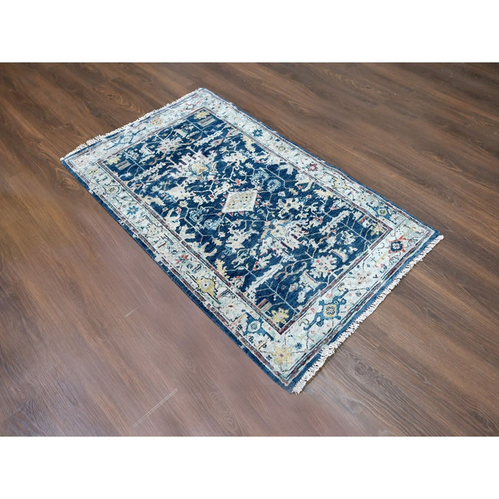 3'2" x 4'10" New Hand Knotted Blue Wool Rectangle Oriental Rug - MOA10210315