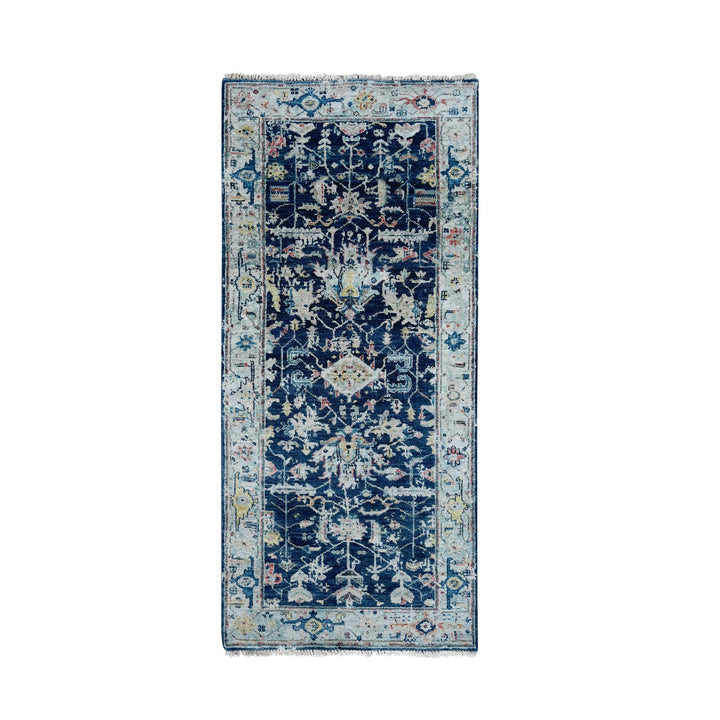 2'7" x 5'9" New Hand Knotted Blue Wool Runner Oriental Rug - MOA10210316