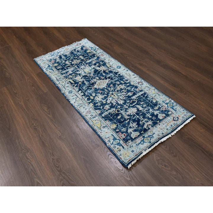 2'7" x 5'9" New Hand Knotted Blue Wool Runner Oriental Rug - MOA10210316