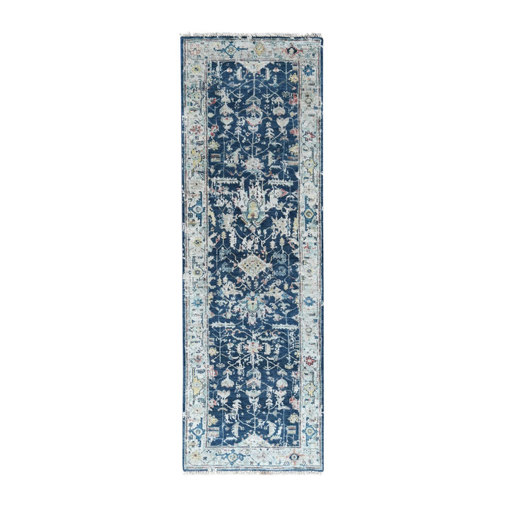 2'8" x 7'11" New Hand Knotted Blue Wool Runner Oriental Rug - MOA10210318