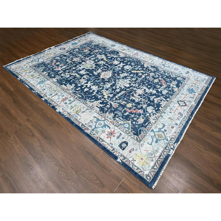 9'1" x 12'0" New Hand Knotted Blue Wool Rectangle Oriental Rug - MOA10210320