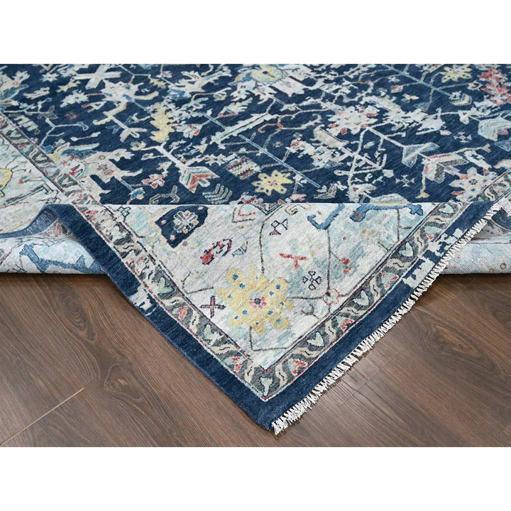 9'1" x 12'0" New Hand Knotted Blue Wool Rectangle Oriental Rug - MOA10210320