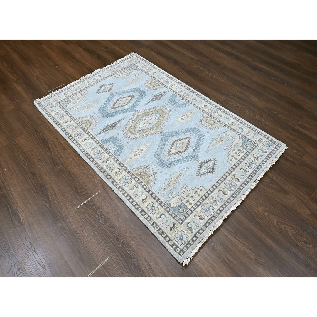 4'1" x 6'0" New Hand Knotted Grey Wool Rectangle Oriental Rug - MOA10210325