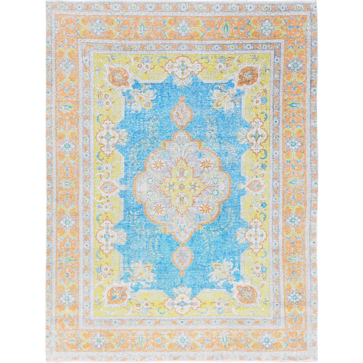 9'2" x 12'1" Vintage Hand Knotted Blue Wool Rectangle Oriental Rug - MOA1021032