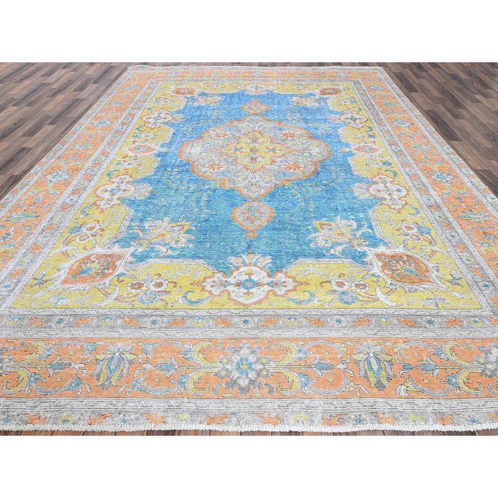 9'2" x 12'1" Vintage Hand Knotted Blue Wool Rectangle Oriental Rug - MOA1021032