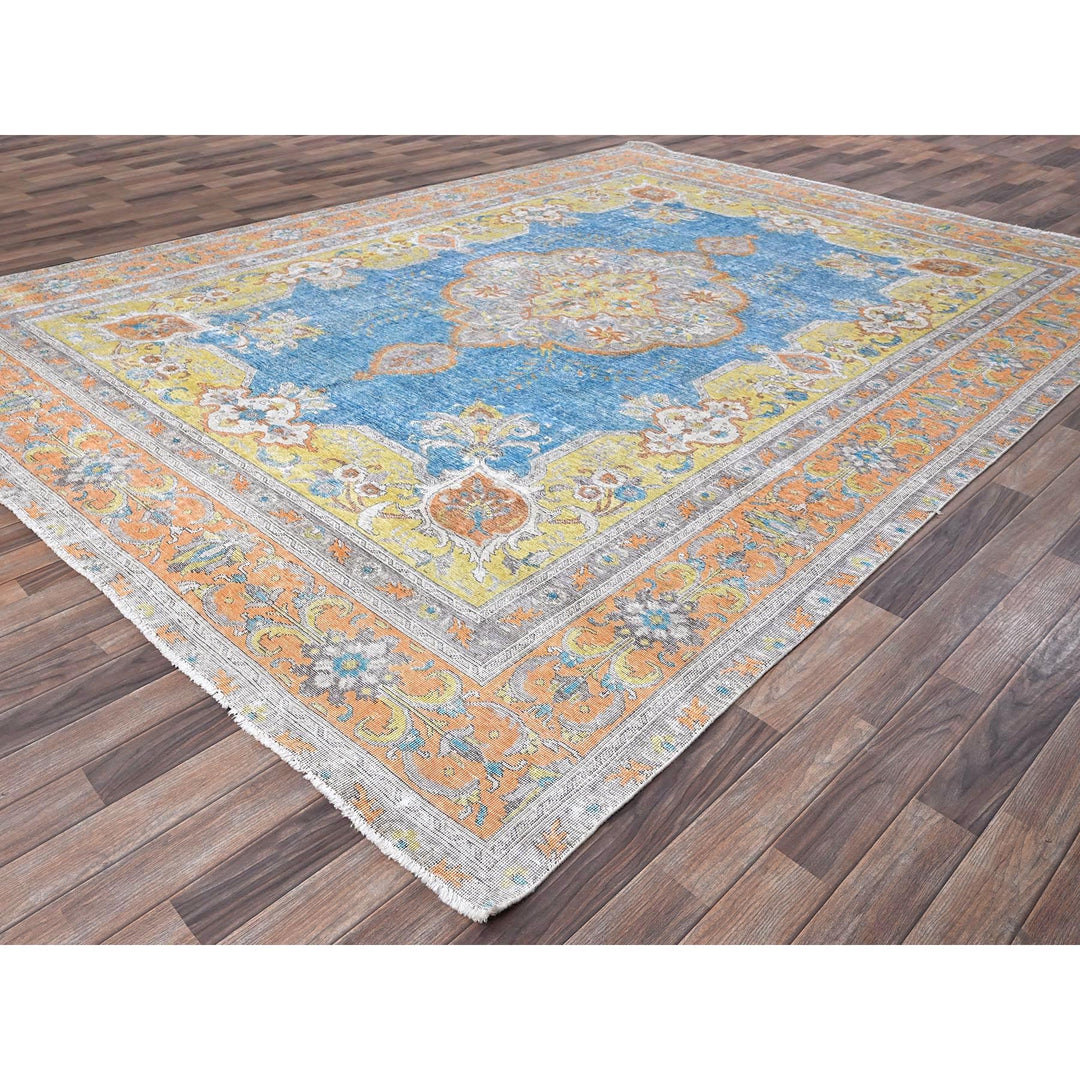 9'2" x 12'1" Vintage Hand Knotted Blue Wool Rectangle Oriental Rug - MOA1021032