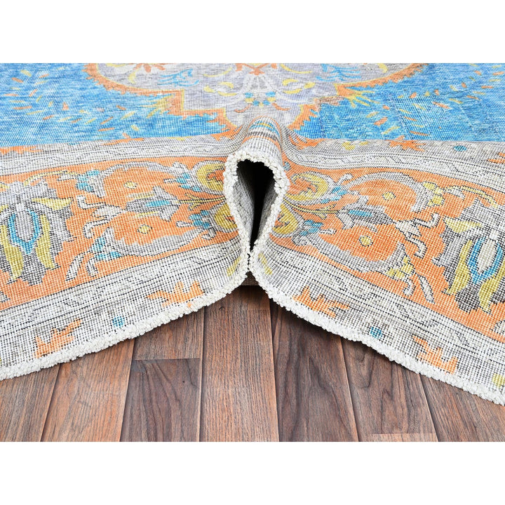 9'2" x 12'1" Vintage Hand Knotted Blue Wool Rectangle Oriental Rug - MOA1021032