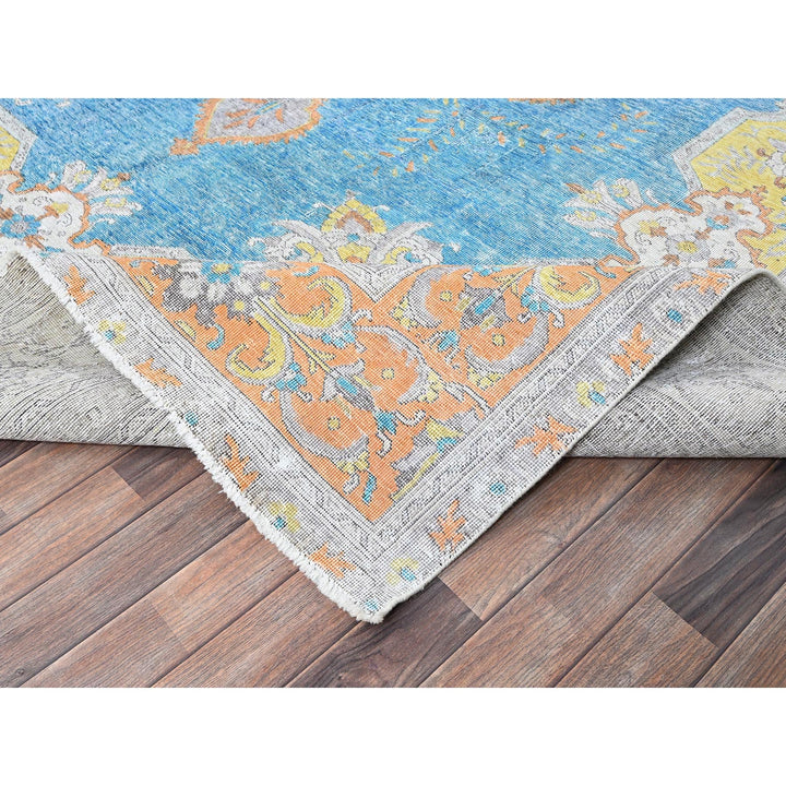 9'2" x 12'1" Vintage Hand Knotted Blue Wool Rectangle Oriental Rug - MOA1021032