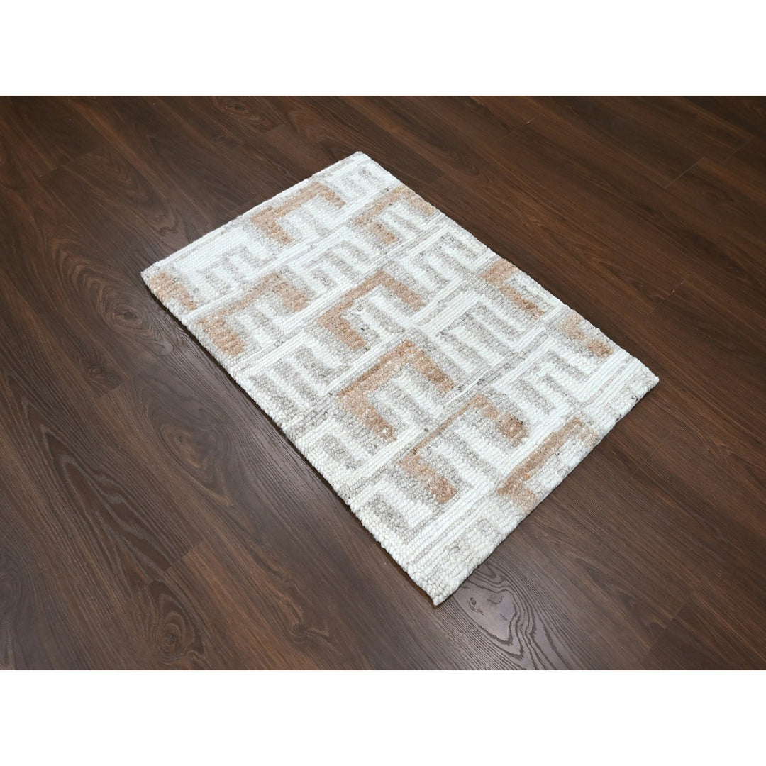 2'1" x 3'0" New Hand Knotted Ivory Wool Rectangle Oriental Rug - MOA10210330
