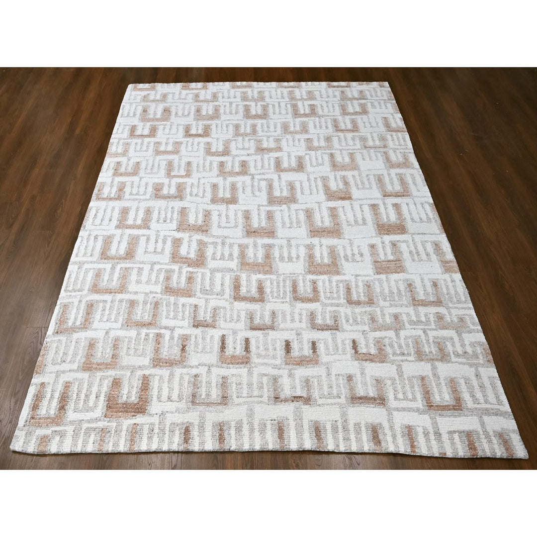 9'0" x 12'4" New Hand Knotted Ivory Wool Rectangle Oriental Rug - MOA10210333