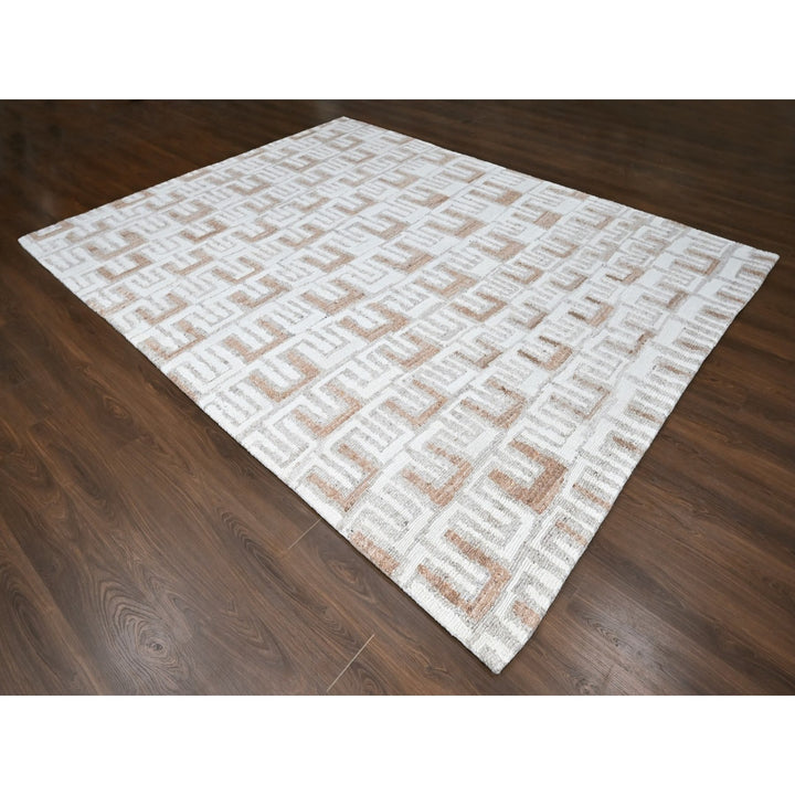 9'0" x 12'4" New Hand Knotted Ivory Wool Rectangle Oriental Rug - MOA10210333