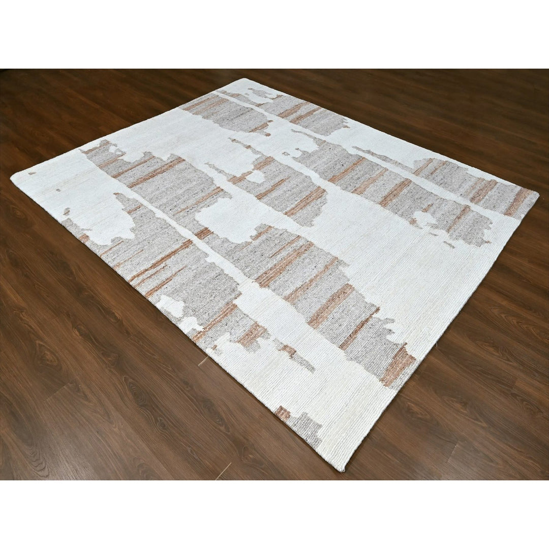 8'2" x 10'0" New Hand Knotted Ivory Wool Rectangle Oriental Rug - MOA10210335