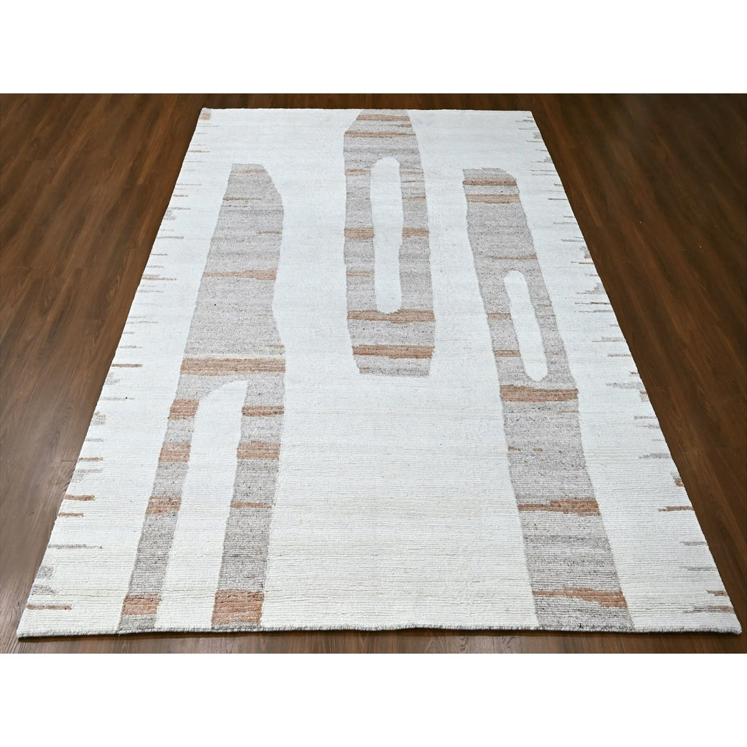 9'3" x 12'0" New Hand Knotted Ivory Wool Rectangle Oriental Rug - MOA10210338