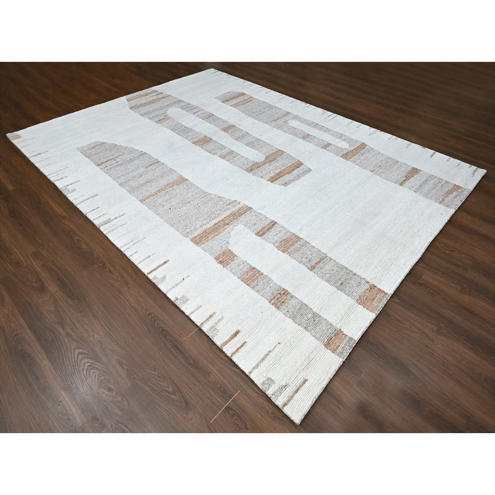 9'3" x 12'0" New Hand Knotted Ivory Wool Rectangle Oriental Rug - MOA10210338
