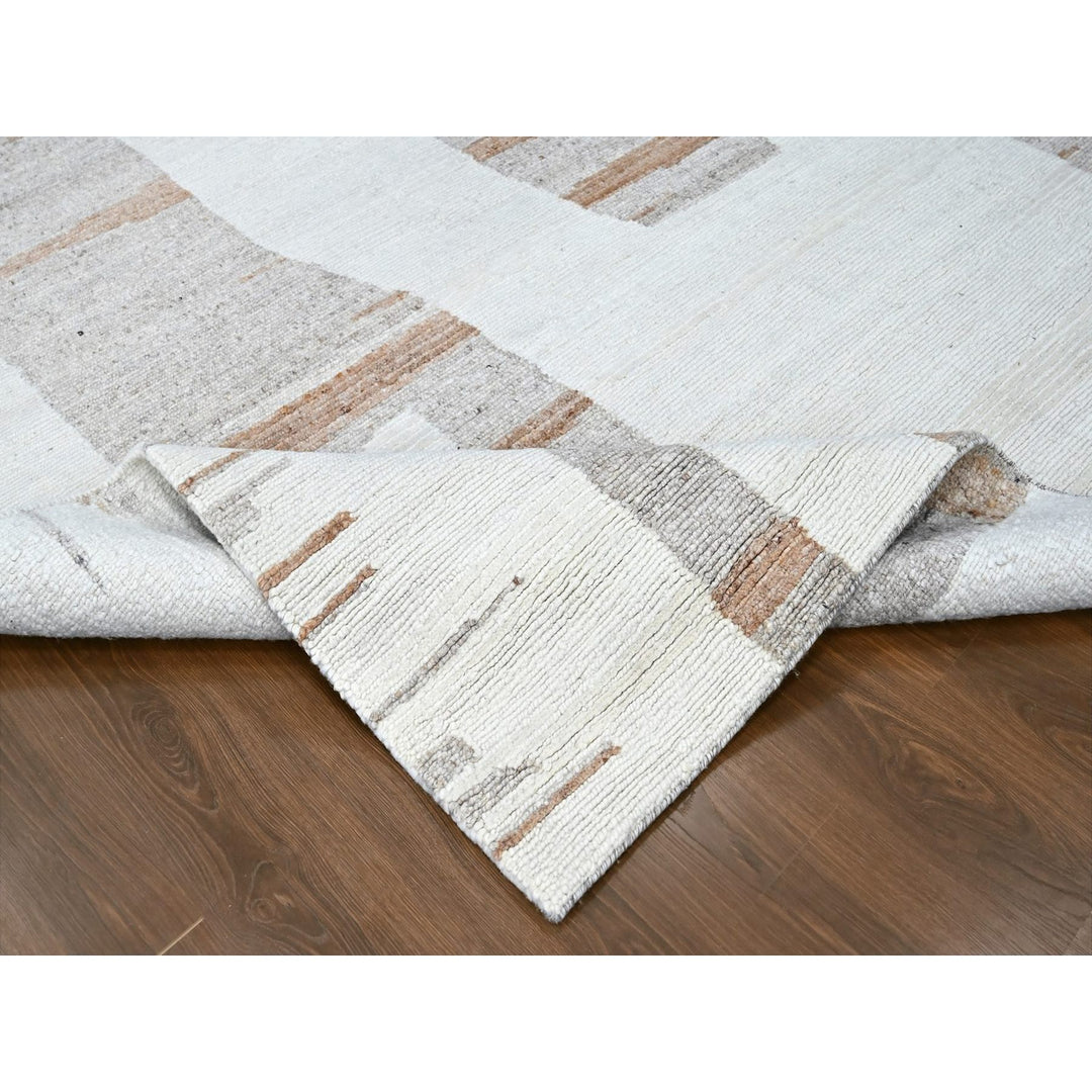 9'3" x 12'0" New Hand Knotted Ivory Wool Rectangle Oriental Rug - MOA10210338