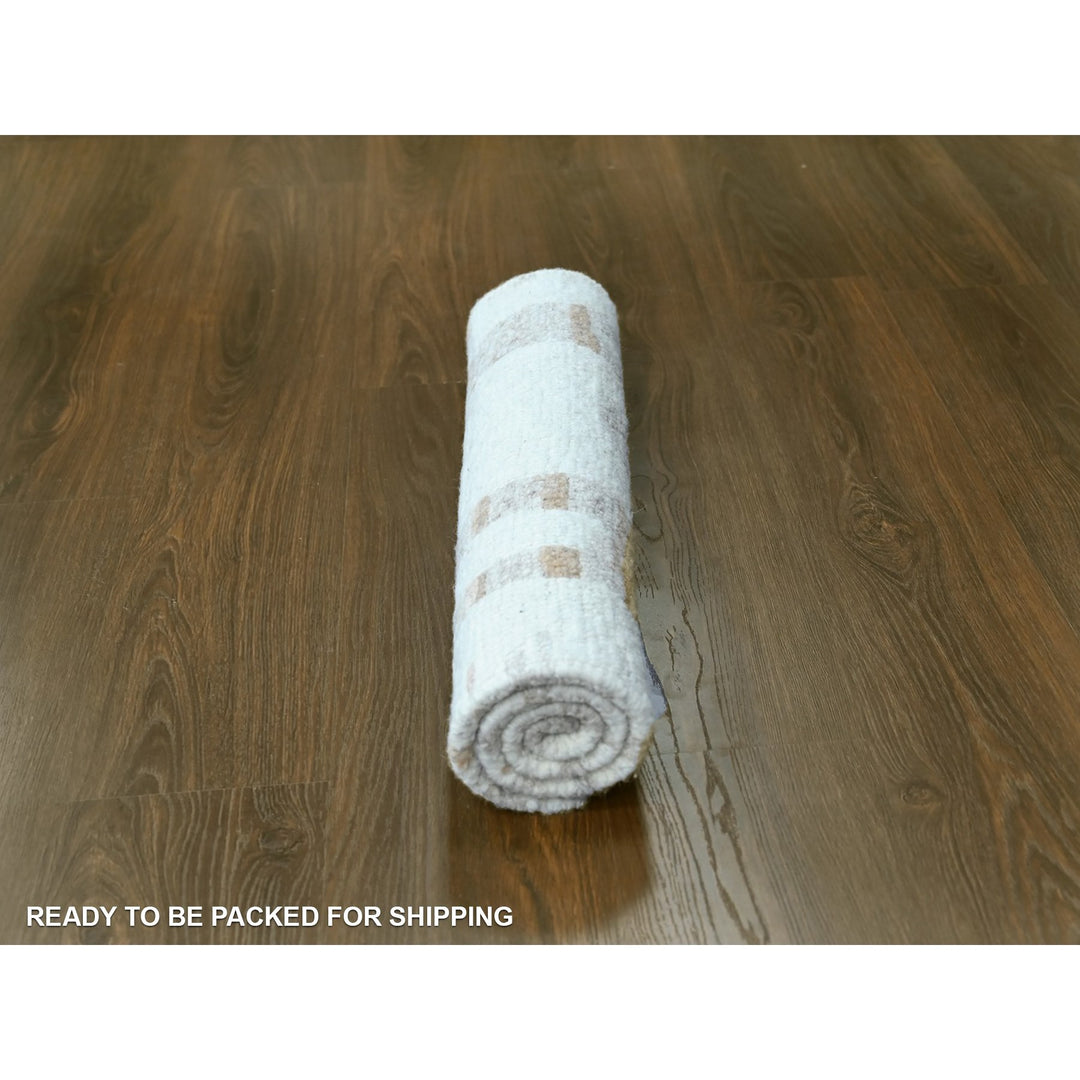 2'2" x 3'0" New Hand Knotted Ivory Wool Rectangle Oriental Rug - MOA10210341